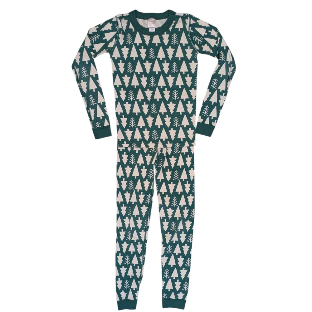Hanna Andersson Christmas Tree Green Holiday Boys Pajama Set Size 12/120 CM